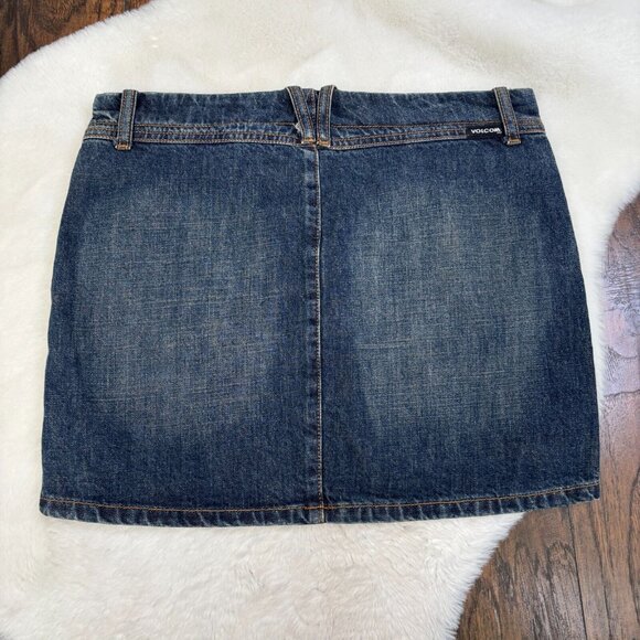 Volcom Mini Skirt 5 Y2K Dark Wash Button-Fly Denim Blue Women's - Picture 4 of 10